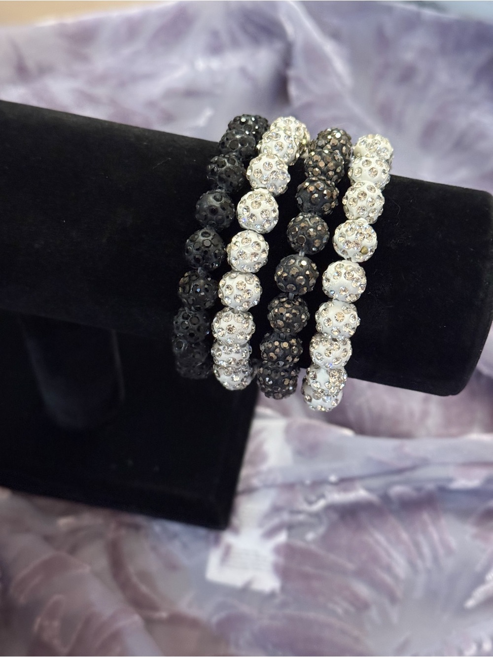 Sparkling Beaded Stretch Bracelet Set - Black & White